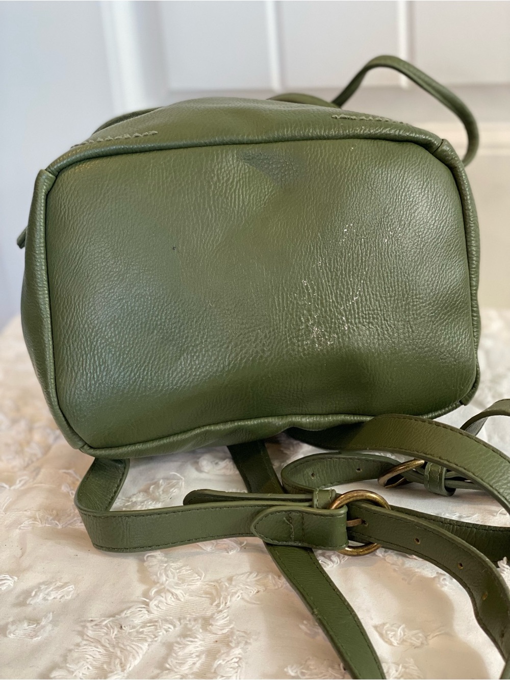Universal Thread Olive Green Pebbled Leather Drawstring Backpack - Picture 3 of 14
